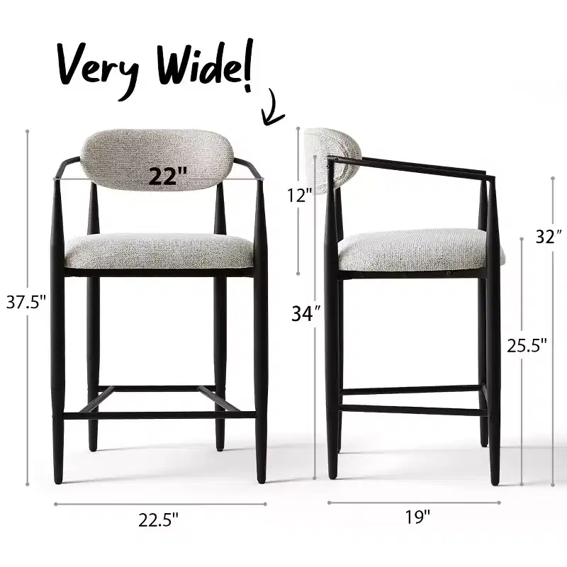 Set of 4 Modern Upholstered Counter Height Bar Stool with Tapered Black Metal Legs, Spacious Seat for Kitchen Island or Home Bar-Panipeachy