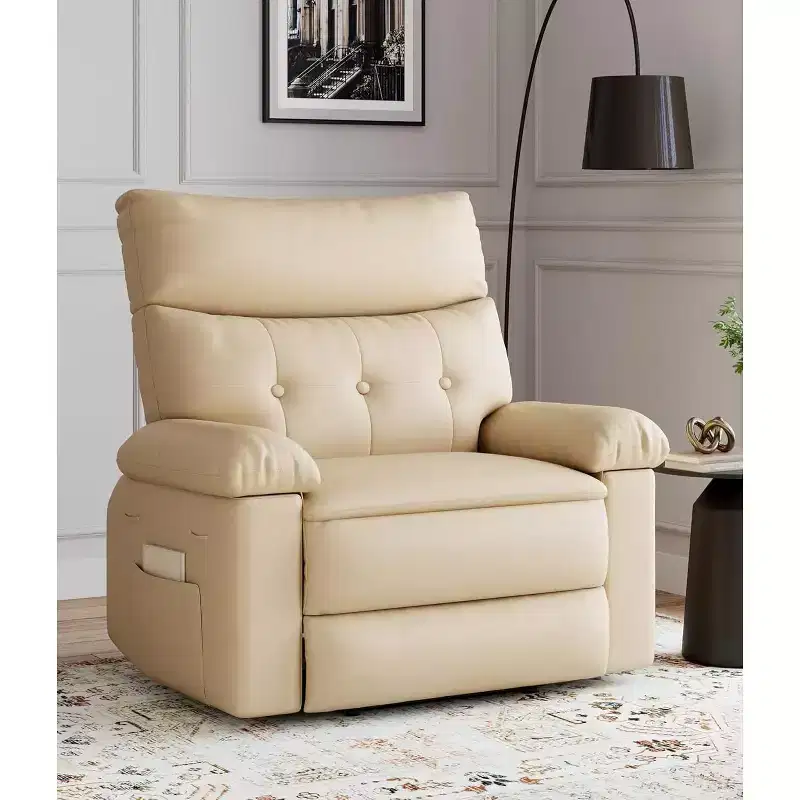 Large Widened Recliner with Heating Massage, Retro PU Leather Massage Recliner with Cup Holder and Side Pockets