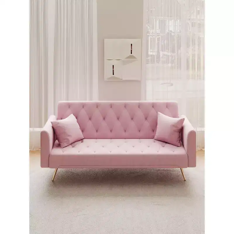 American Style Button Tufted Convertible Sofa Bed with Adjustable Back, Velvet Upholstered Sleeper Couch for Living Room or Apartment