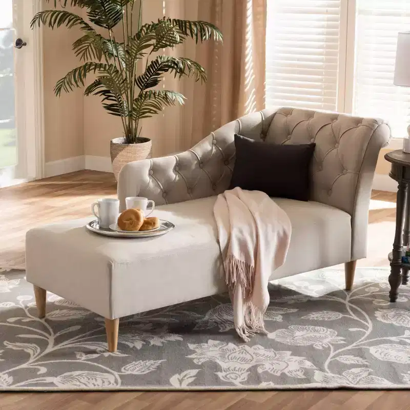 Upholstered Chaise Lounge Beige – Polyester, Wood Frame, 400 lb Capacity
