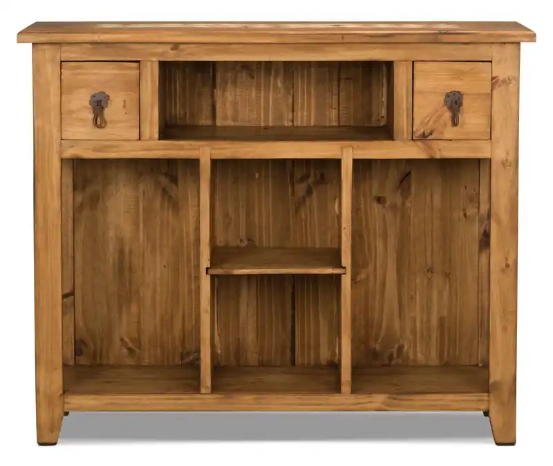 43.25 Rustic Sofa Table with Storage and Shelf - Natural Pine with Marble Inset