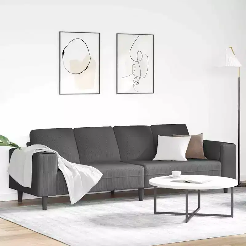 Fabric Sofa with Cushion Dark Grey Corduroy Fabric - Dark Gray without Ottoman