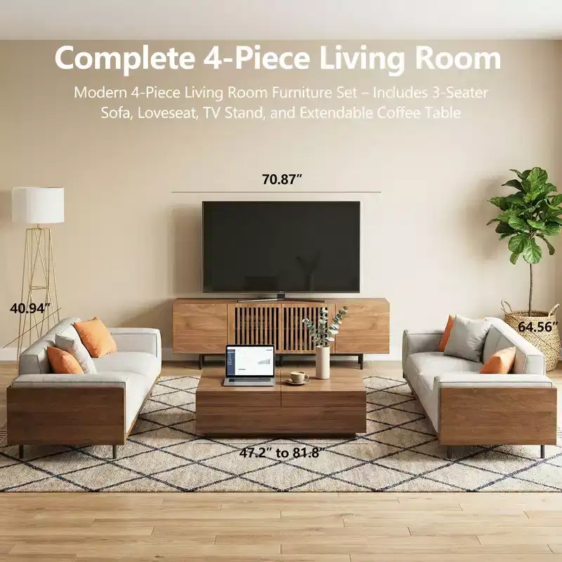 94.48 Inch Wooden TV Stand with Storage for TVs Up to 100 Inches Gaoyangjiaju
