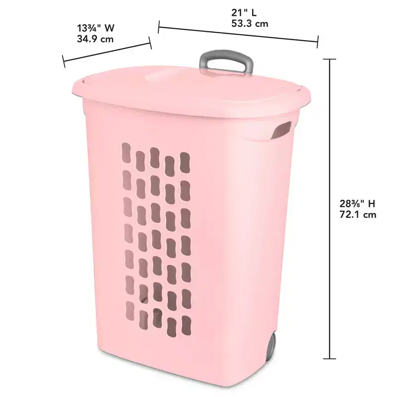 Sterilite Ultra Wheeled Hamper, Laundry Basket w/Lid & Handle,Pink Frost, 3 Pack