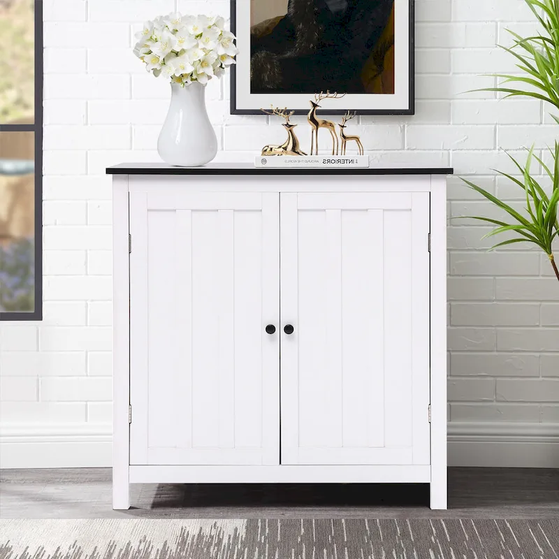 White MDF Wood 2-Door Bathroom Storage Cabinet with an Adjustable Shelf - 32.3 H x 31.5 W x 14.6 D