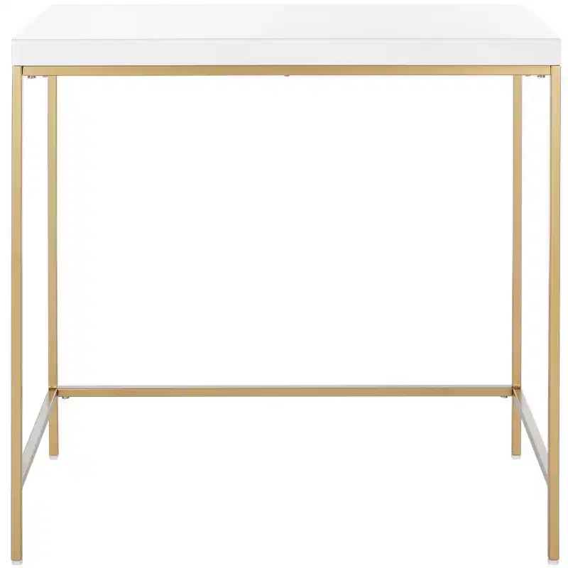White and Gold Writing Desk, Elegant Home Office Desk with Gold Metal Legs