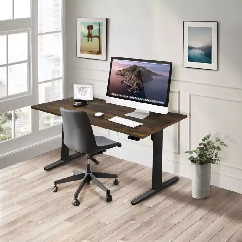 Mount-It! Electric Sit-Stand Desk with Tabletop - Black/Oak