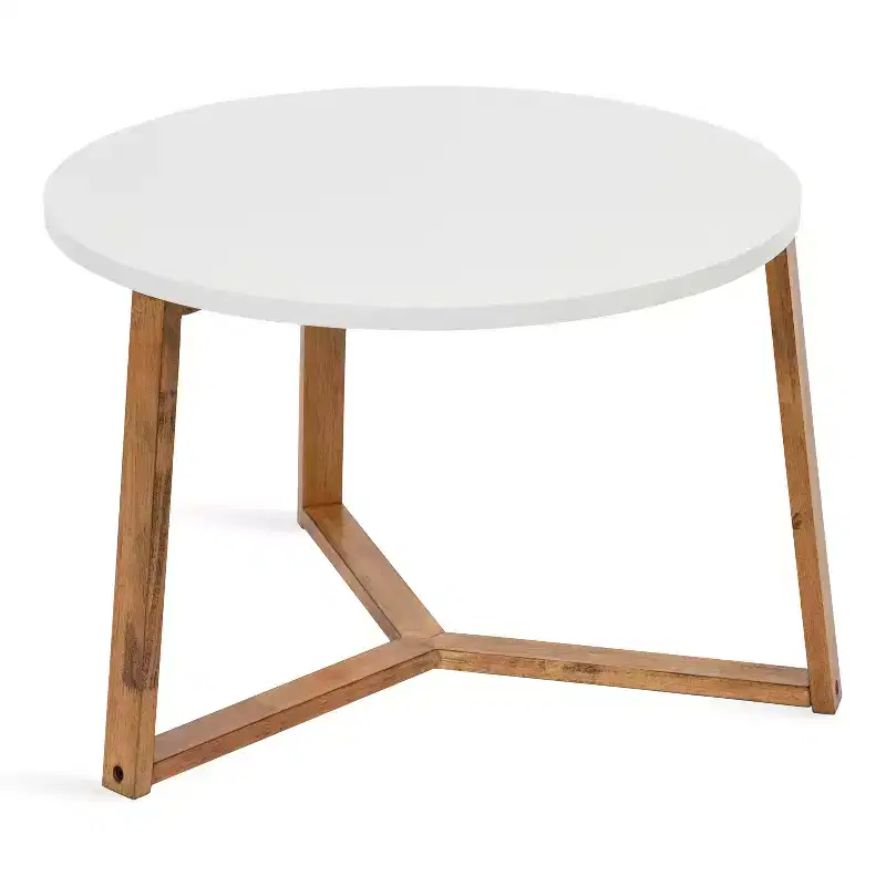 Rioux Round MDF Coffee Table, 26x26x18, White and Natural