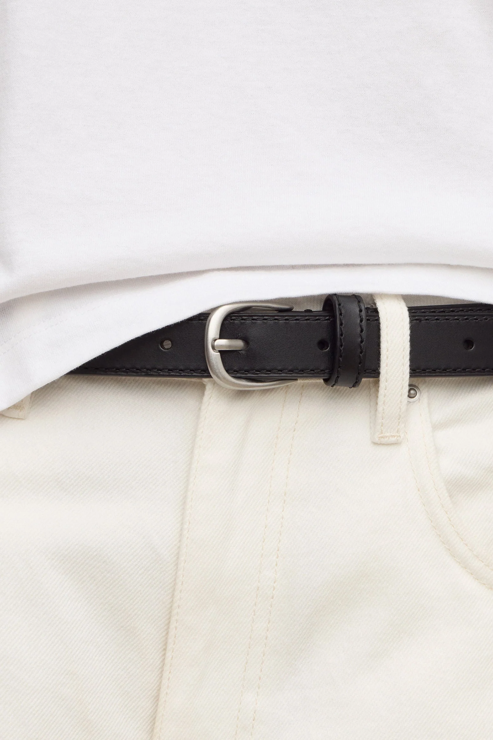 Black Brushed Nickel Slim Leather Belt