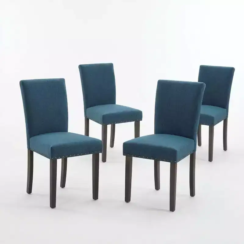 Upholstered Dining Chiar Set, Modern Neoclassic Linen Fabric Chairs wirh Thickened Cushion, Dining Room Living Room Decor