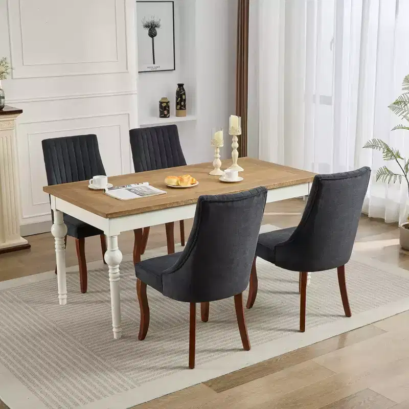 MAYEERTY Modern Dining Chairs - Double-Layer Chenille Cushion, Curved Solid Wood Legs, Mid-Back,, Set of 2