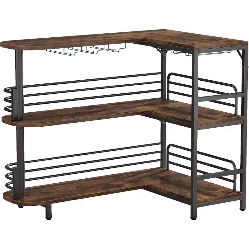 Tribesigns L-Shaped Home Bar Unit, 3-Tier Liquor Table with Storage Shelf