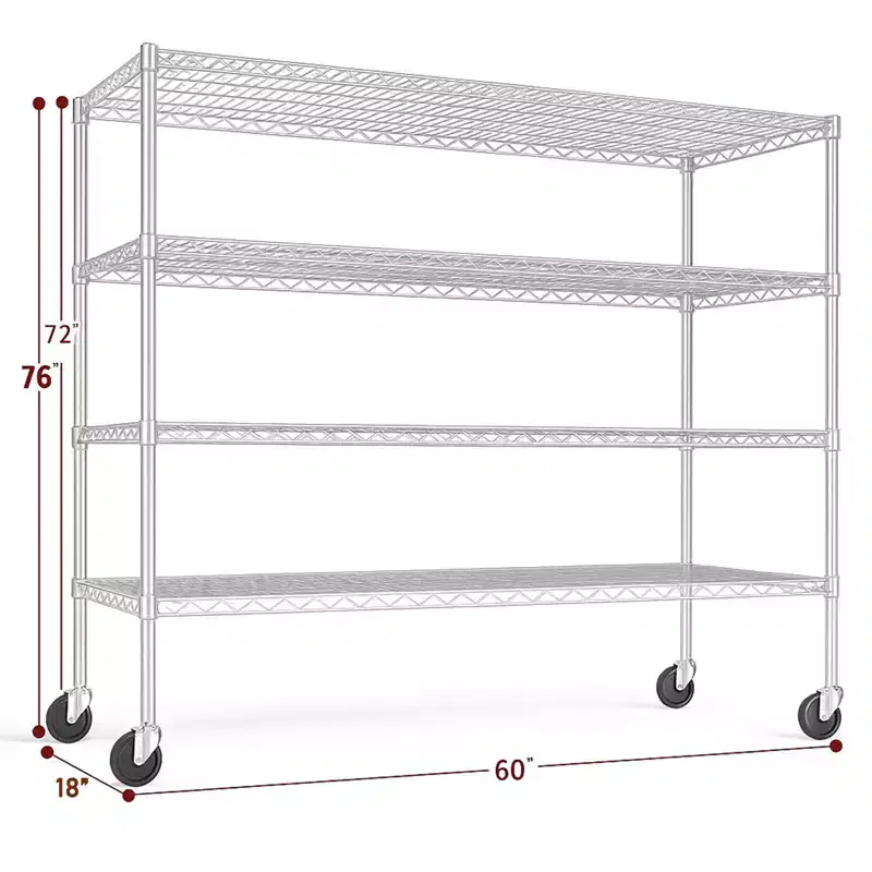 HOMDOX 2400LBS 4-Tier Heavy Duty Metal Storage Rack, 60W x 18D x 72H Adjustable Wire Metal Shelves for Storage, Free Standing Storage Shelf Units