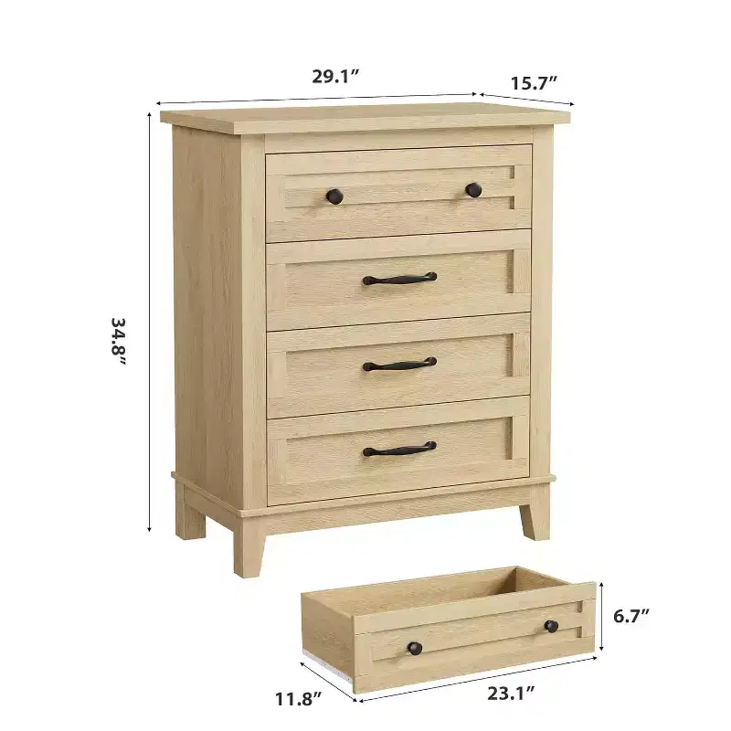 34.8 Vertical 4-Drawer Dresser with Anti-Tip Safety - Wooden Closet Chest for Bedroom Living Room Storage