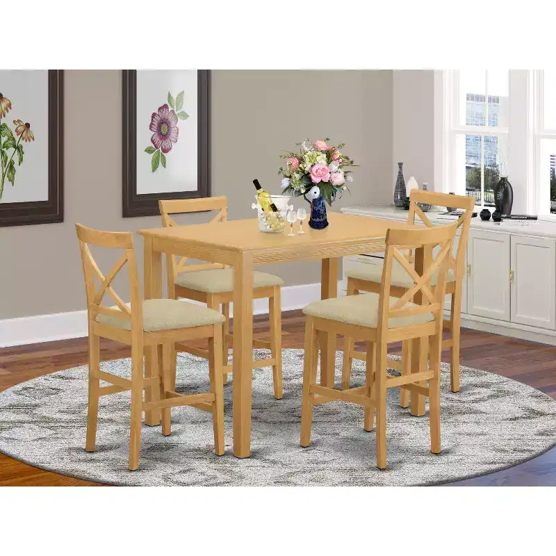 Asian Hardwood Counter Height Dining Set Pub Table And Chairs