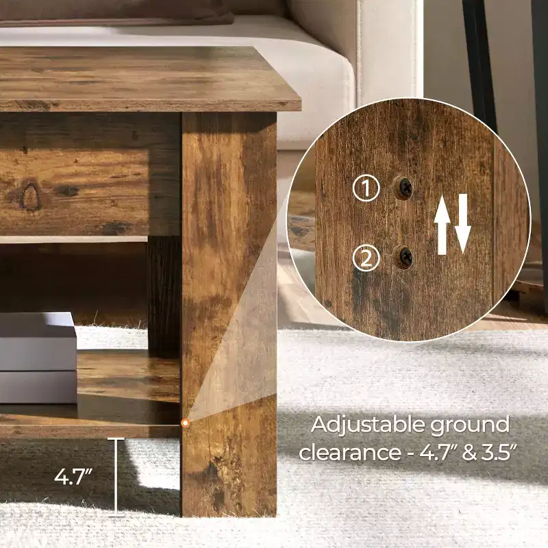 Lift Top Coffee Table with Hidden Compartment & Open Shelf For Living Room