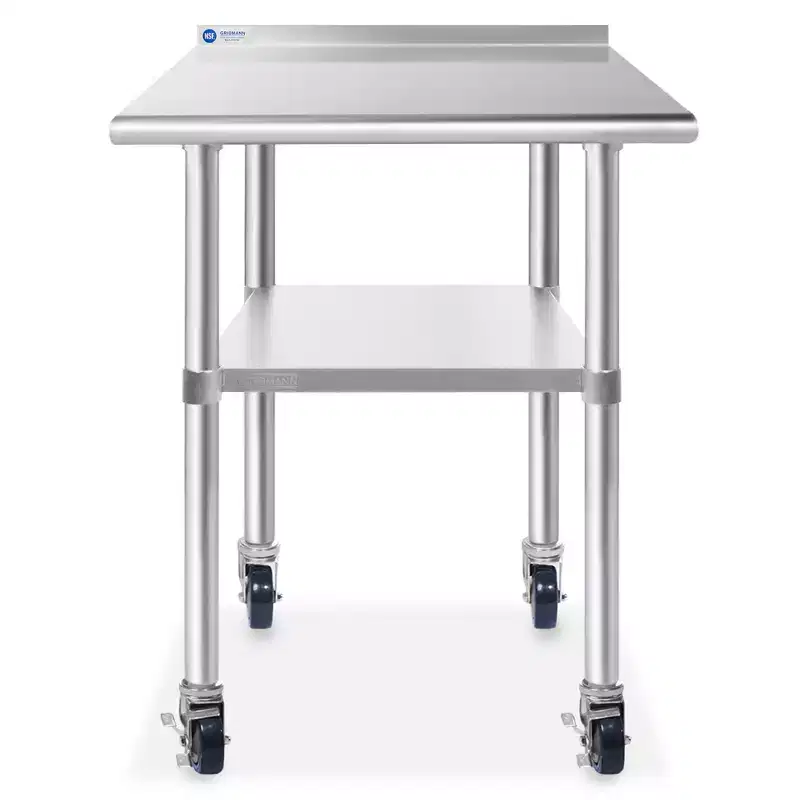 GRIDMANN Stainless Steel Table with Backsplash & 4 Casters (Wheels), NSF Commercial Kitchen Work & Prep Table