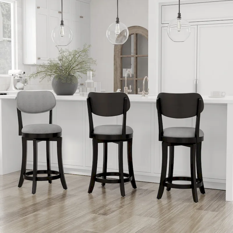 Wood Upholstered Swivel Counter Stool - 38.25H x 20W x 17.5D; Seat Height: 25.5H
