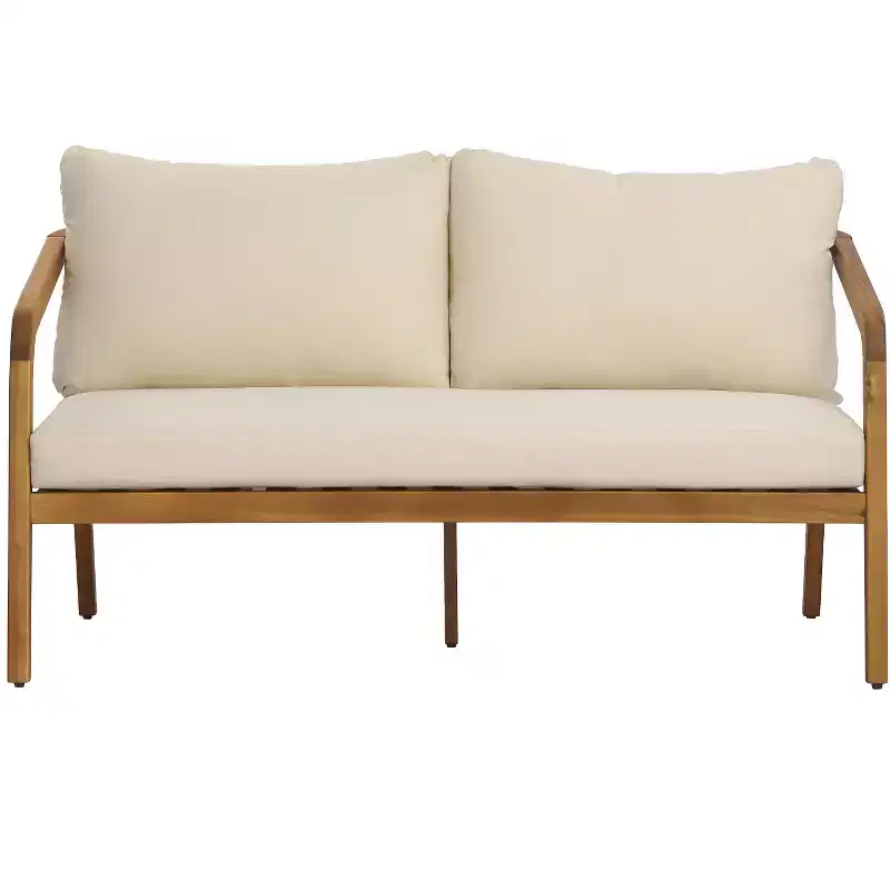 Christopher Knight Home Nolan Patio Acacia Wood and Wicker 2-Piece Loveseat Set with Coffee Table and Cushions