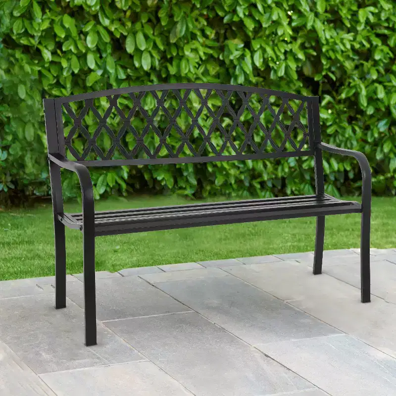 BestMassage Metal Garden Bench 50 Inch Outdoor Bench Patio Bench Park Bench, Black