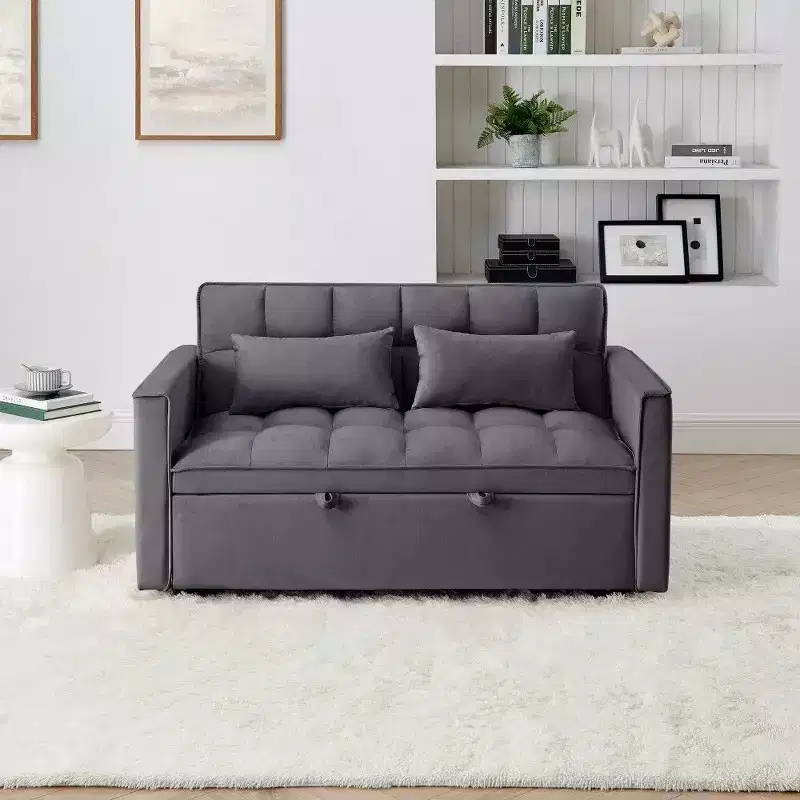 TUYOHW 55.43 Convertible Sleeper Chair,Folding Sofa Bed with Adjustable Backrest & Pull-Out Bed,Velvet Couches for Living Room& Small Space