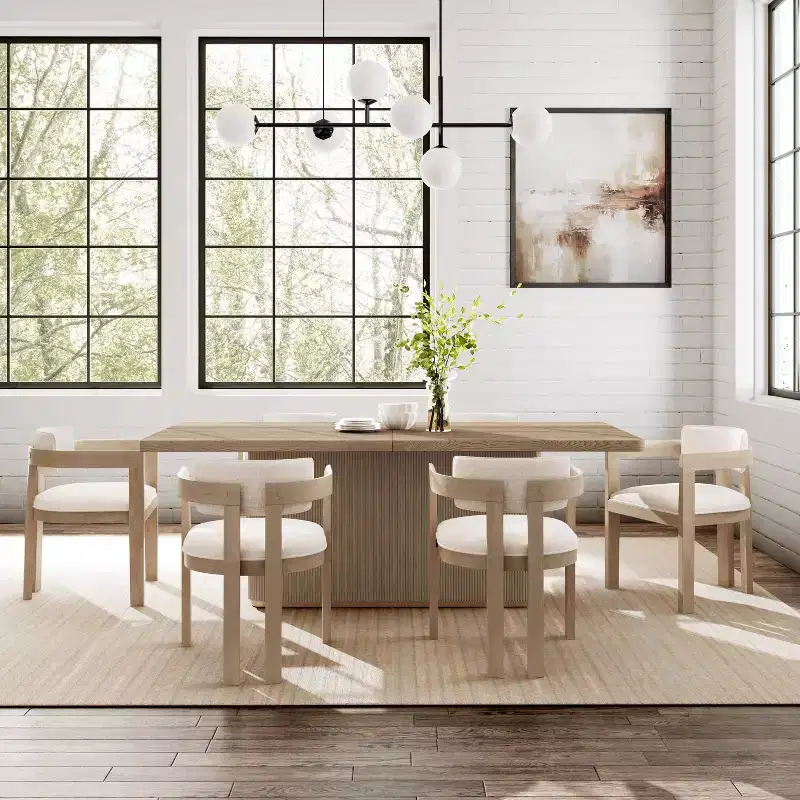 Christopher Knight Home Bentley Farmhouse 7pc Dining Set with Rubberwood Upholstered Chairs Natural Ash/Beige