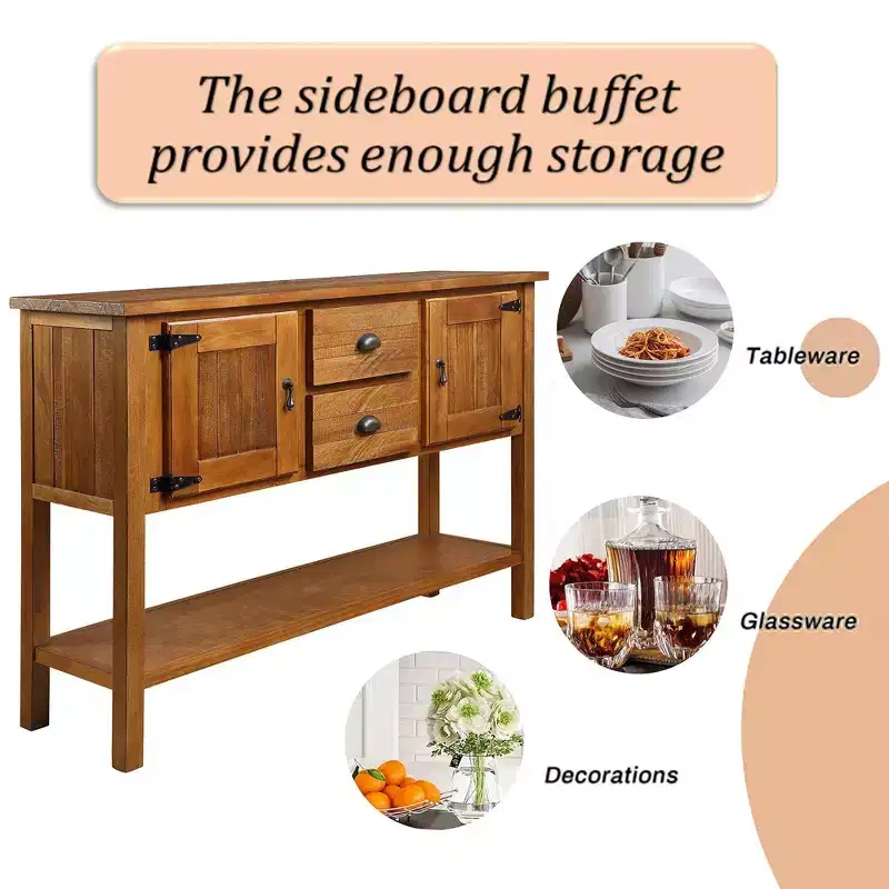 48 Inch Farmhouse Console Table, Entry Table with 2 Drawers and Cabinets, Solid Wood Sofa Table with Shelves