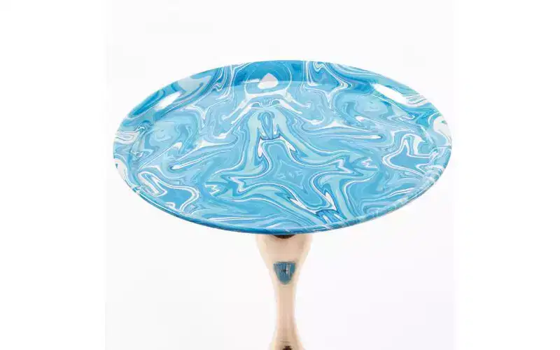 Mermaid Tail Pedestal Round Side Table, Anti-Rust Metal Tray Top Small Coffee Table, Versatile Accent Table, End Table for Living Room