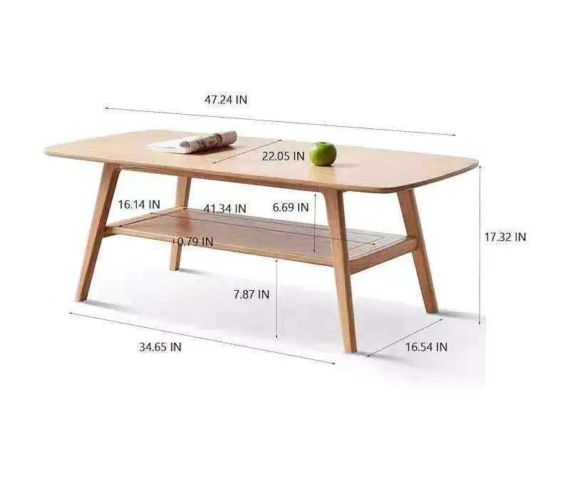 CuisinSmart Center Table, Wood Coffee Table with Storage Shelf, Rectangular Modern Minimalistic Design Side Table Wooden Legs