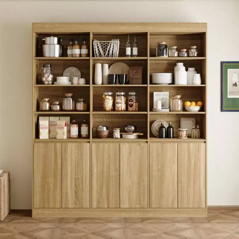 Famapy 70.9 Large Capacity Kitchen Pantry Cabinet,12 Open Shelves & 6-Door Storage,Oak Finish Storage Hutch for Kitchen & Dining Room