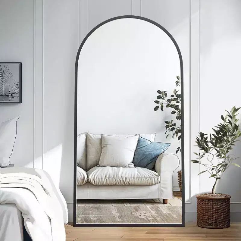 Solid Wood Straight-Edge Rectangular Full-Length Mirror - Black Frame 180x90x2cm (Stand Not Included)
