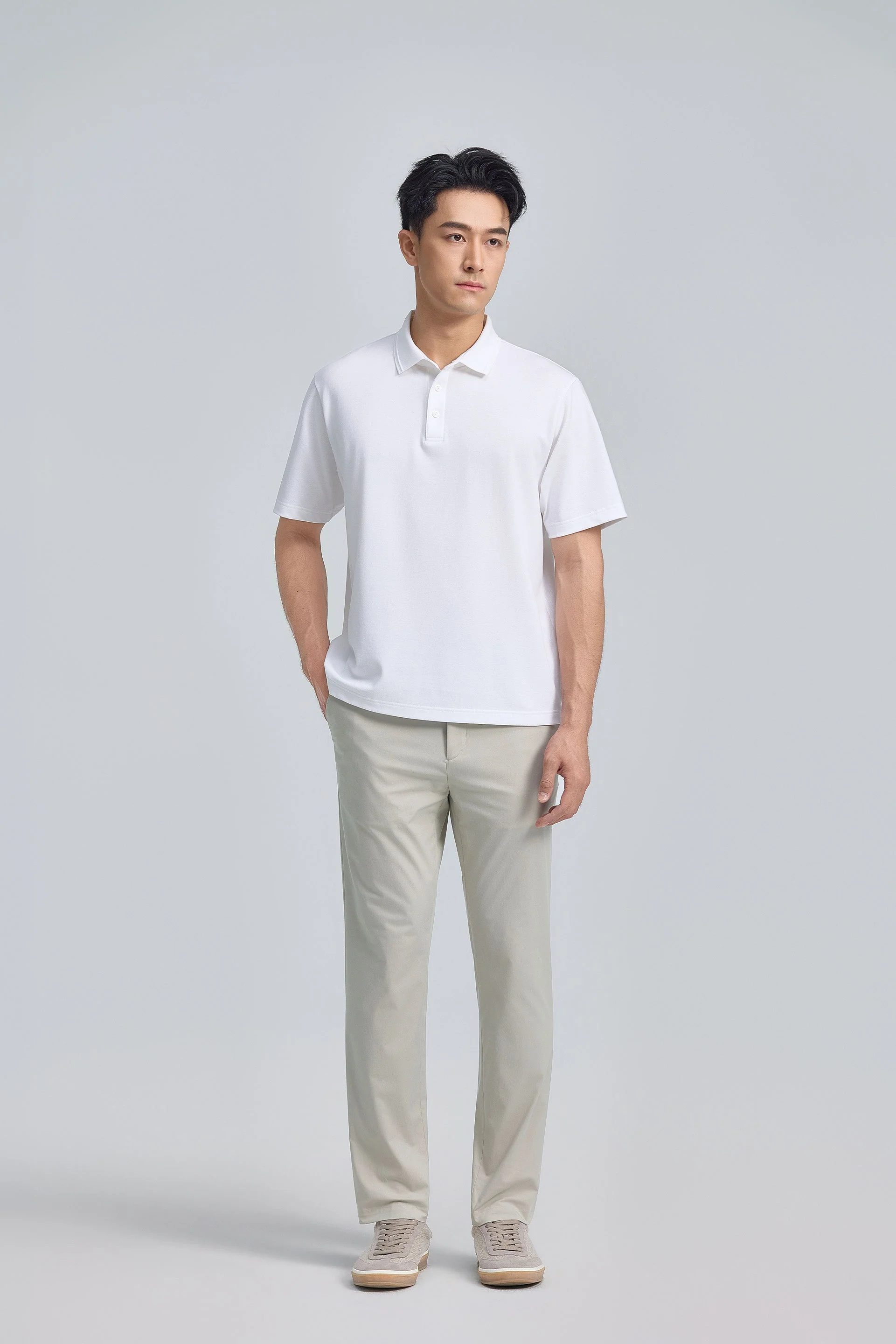 Tonal Tipped Pique Polo – White