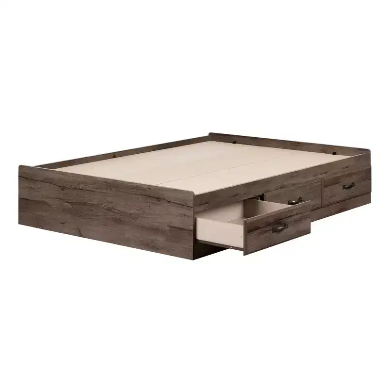 Full Ulysses Mates Kids' Bed with 3 Drawers Fall Oak - South Shore: Modern Full Size Bed Frame, Storage, Unupholstered