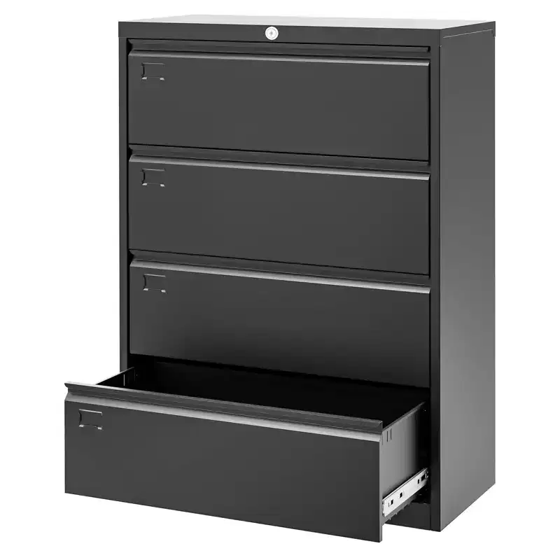 Secure 4-Drawer Lateral File Cabinet  Heavy Duty Steel Filing Storage for Office & Home  Lockable, Fits Legal/Letter/A4 Documents