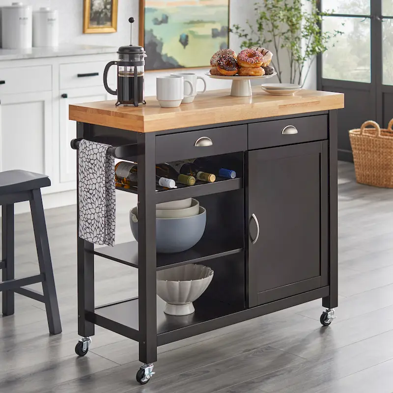 Simple Living Martha Rolling Rubberwood Kitchen Cart