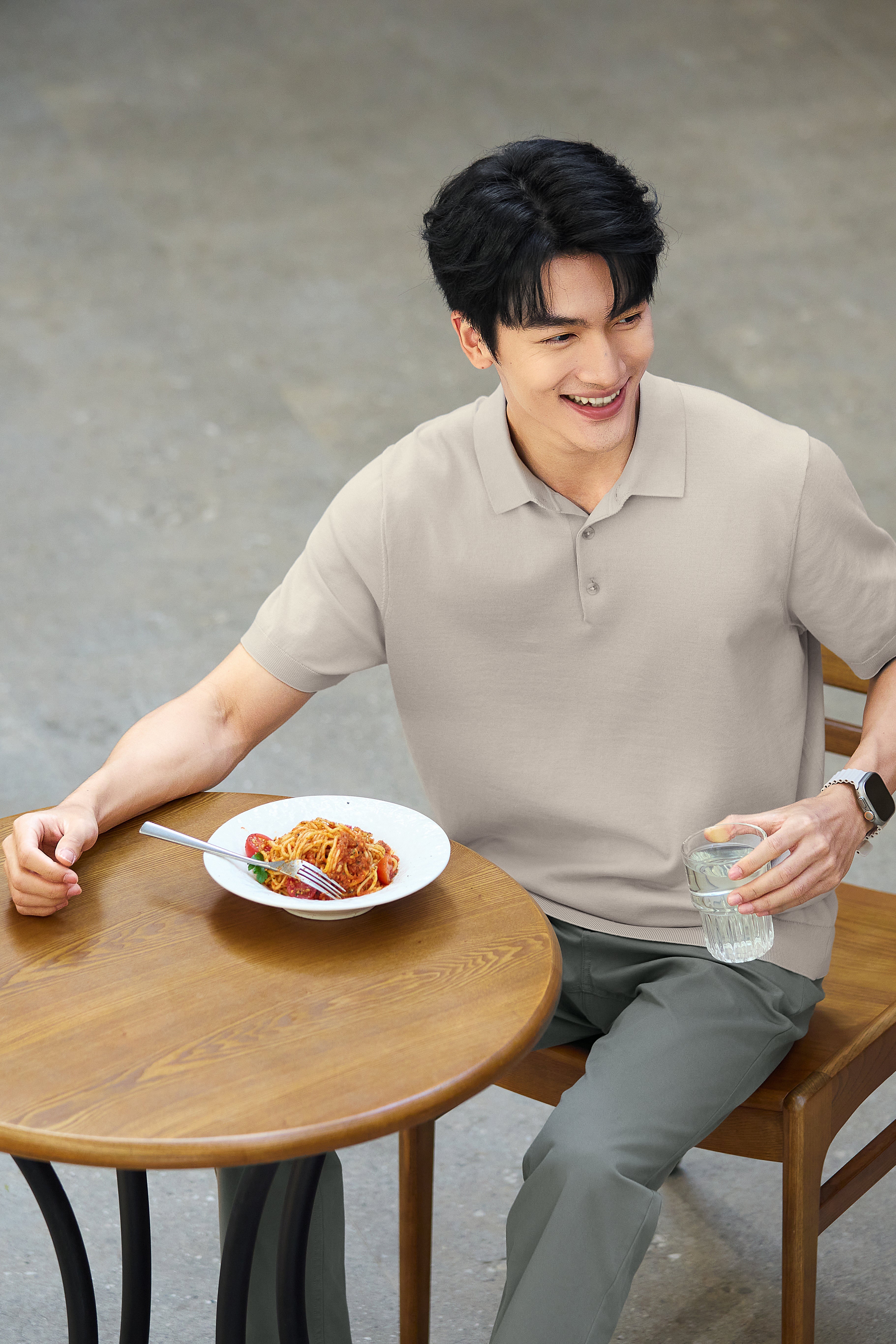 Flat-Knit Three-Button Sweater Polo – Silver Grey