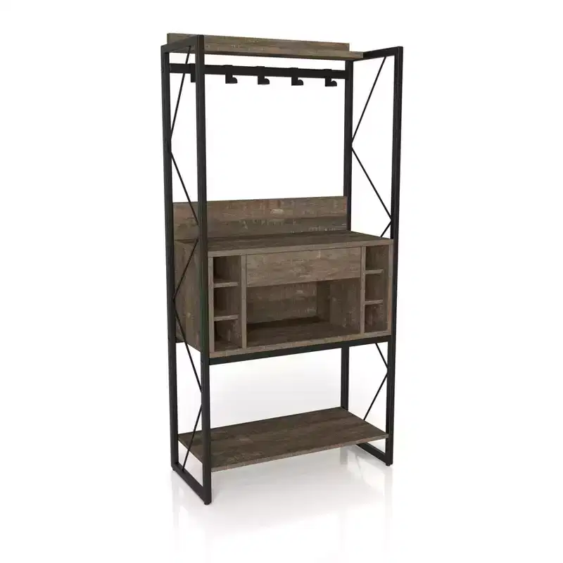 Rustic Baker's Rack Reclaimed Oak Industrial Style, 3 Fixed Shelves, Metal Frame, 67