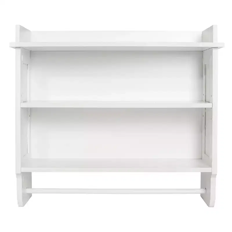 Redmon Contemporary Country Wall and Ceiling Mounted Floating Painted Wood Wall Shelf with Towel Bar, Easy Assembly, & Adjustable Middle Shelf, White