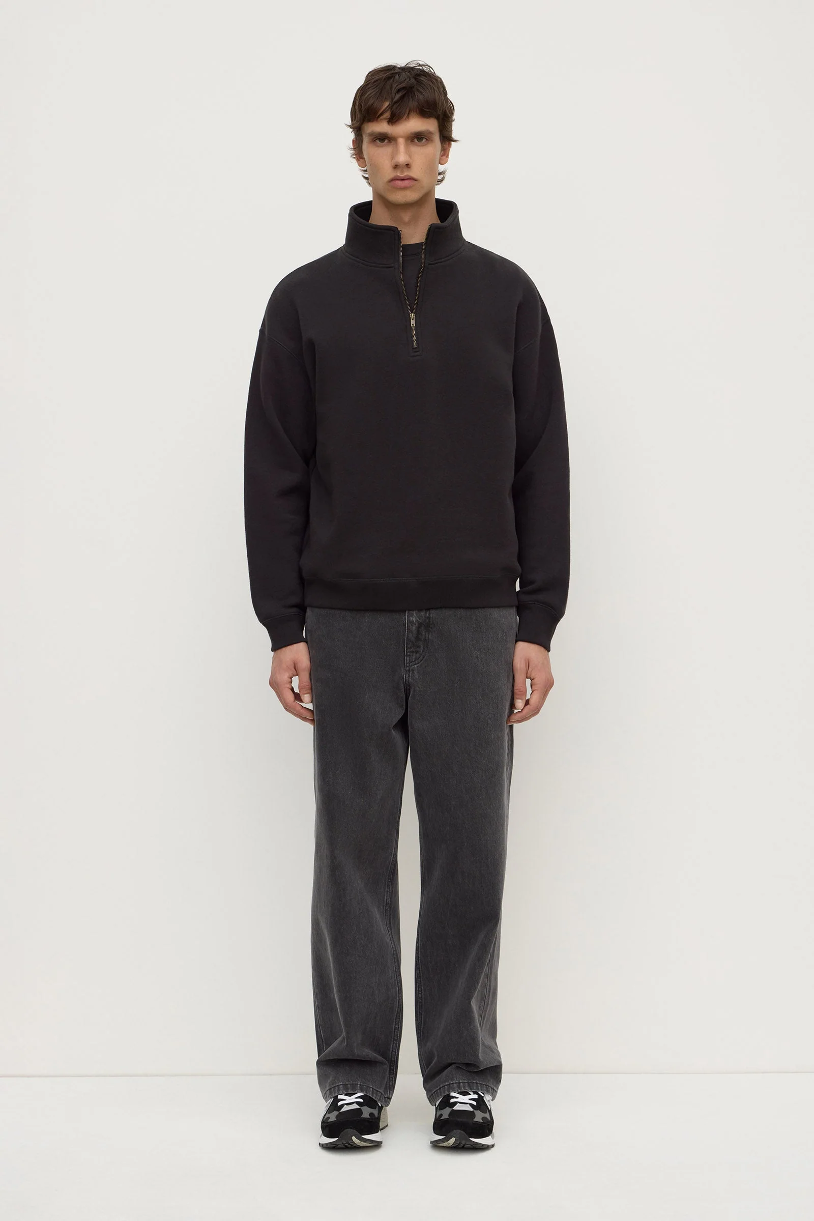 Washed Black Funnel Neck Fleece