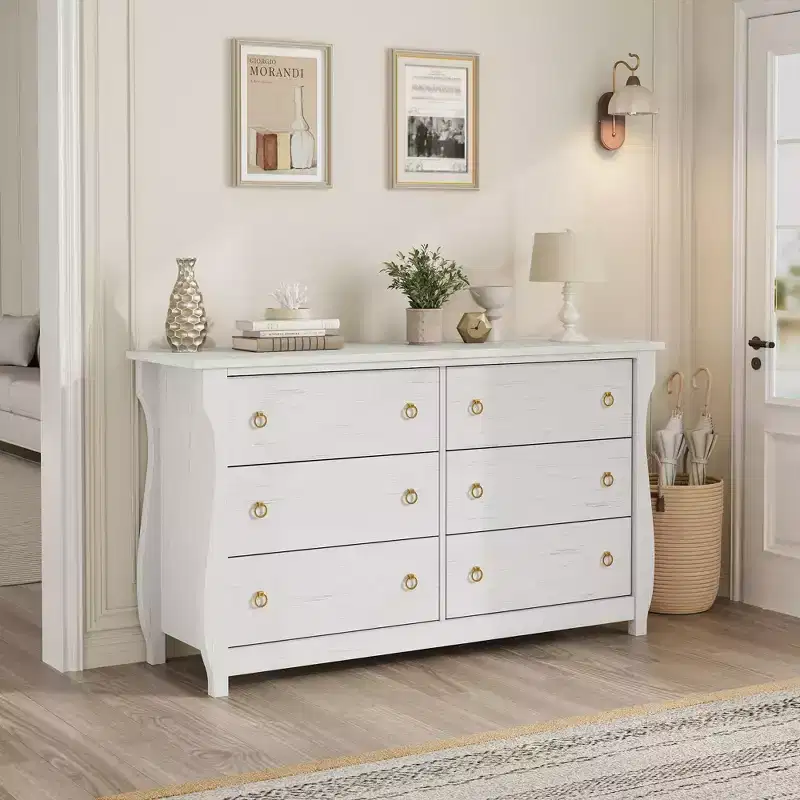 47.2-Inch 6-Drawer Dresser for Bedroom, Freestanding Wooden Storage Chest with Drawers, Closet Organizer for Living Room, Entryway, Natural Oak