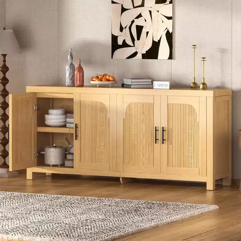 COZONY 71 Farmhouse Sideboard Buffet Cabinet with 4 Doors, Adjustable Shelves, Light Oak