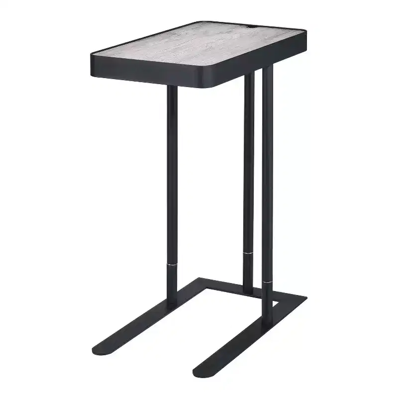 24/7 Shop At Home Callander Hidden Storage Height Adjustable Side Table Sand Black/Light Gray: Metallic Finish, Steel Frame