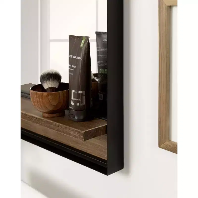 Rectangle Mirror with Shelf, 20x34, Rustic Brown