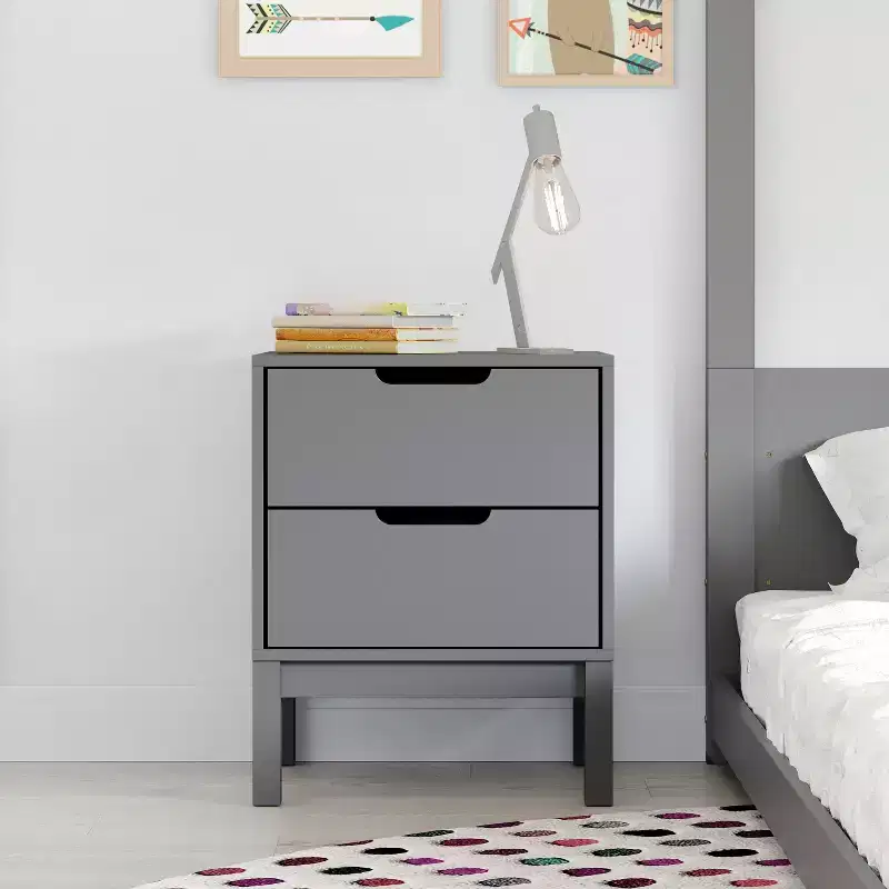 Kids Double-Drawer Night Stand with Solid Wood Frame, Side Table for Kids Bedroom