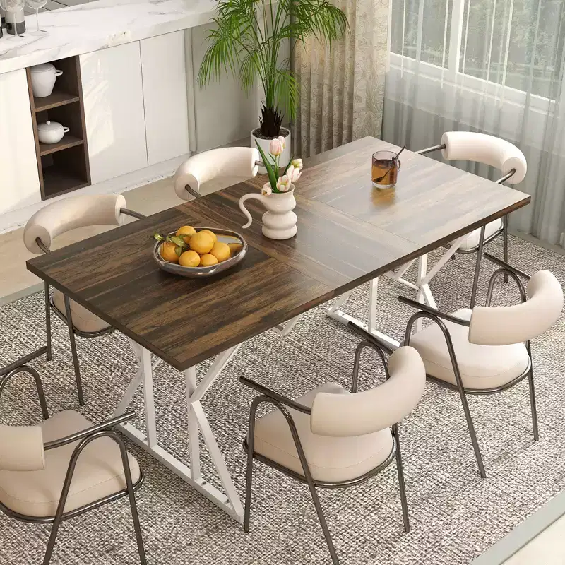 HOMCOM 63-47 Expandable Dining Table for 4-6 People, Farmhouse Extendable Dining Room Table with Trestle Base, Kitchen Table