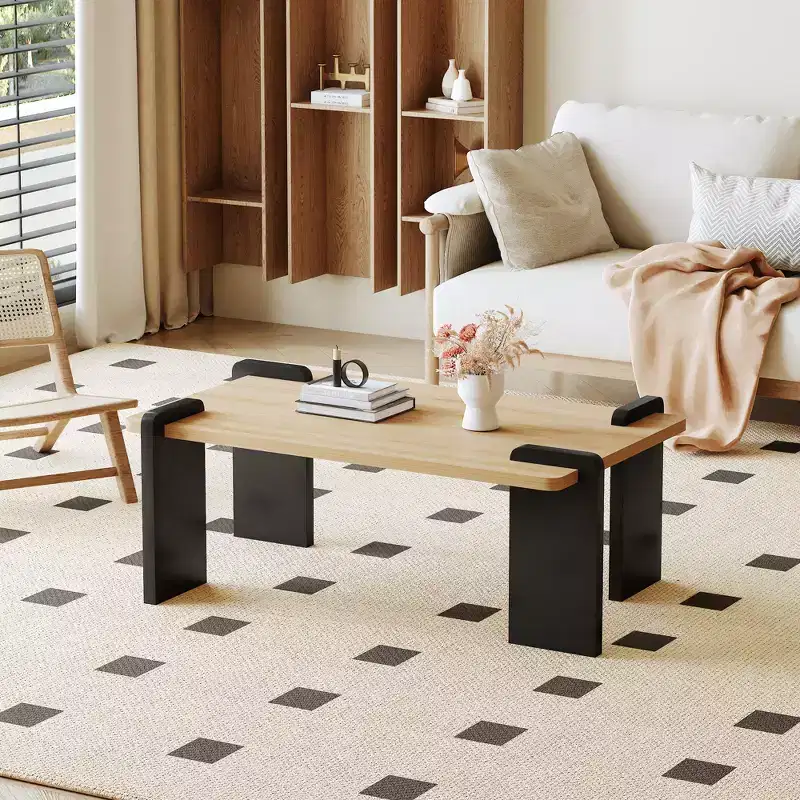 Natural wood -colored MDF coffee table, suitable for modern minimalist living rooms and leisure areas