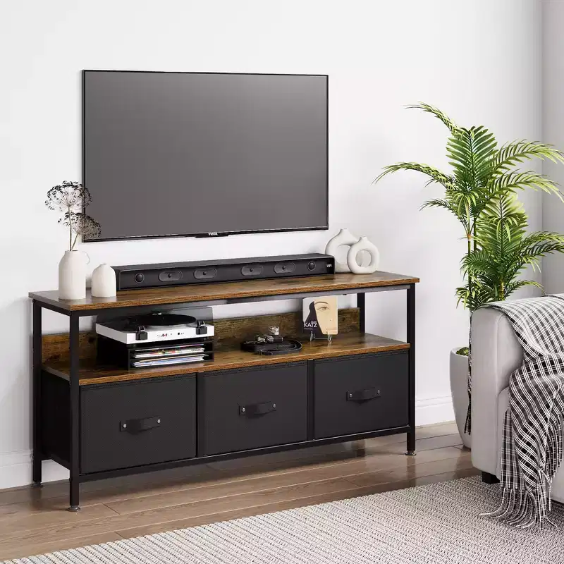 TV Stand with 3 Fabric Drawers for 55 Inch TV Entertainment Center with Storage Cabinets Media Console with Open Shelf Entertainment Stand