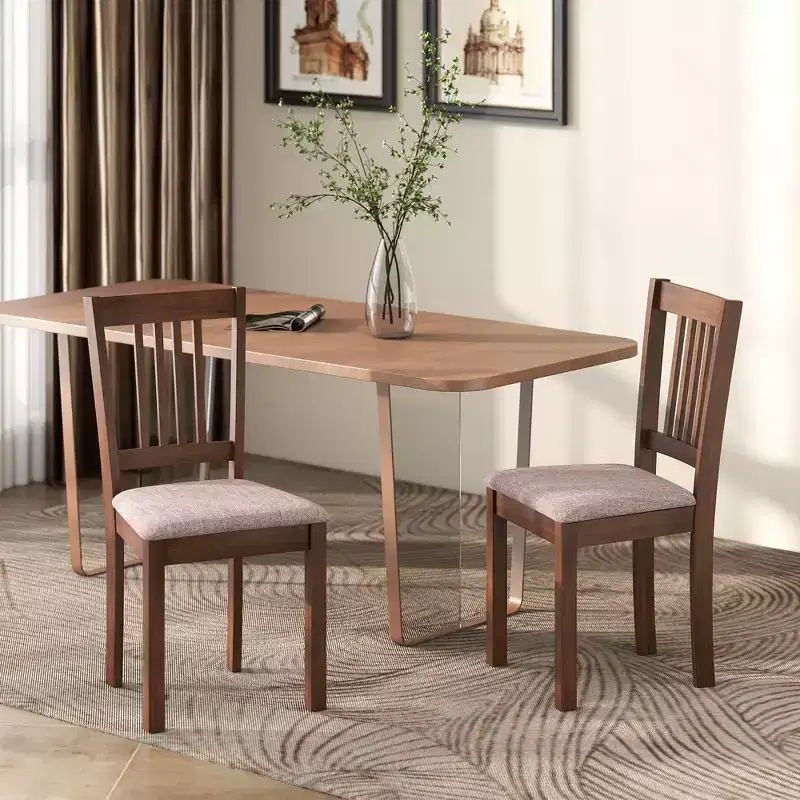 Modern Dining Chairs, Linen Fabric Upholstered Kitchen Chairs with Rubberwood Legs for Dining Room, Living Room