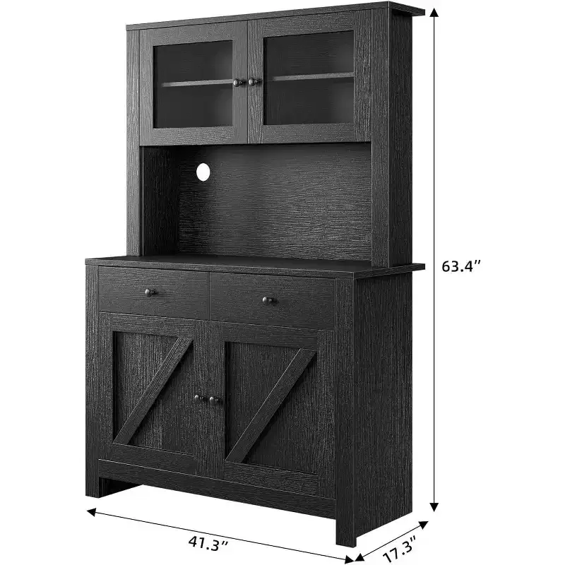 Kitchen Pantry Cabinet with Microwave Stand, Hutch Cabinet with Buffet Cupboard and Adjustable Shelves, for Kitchen, Dining Room