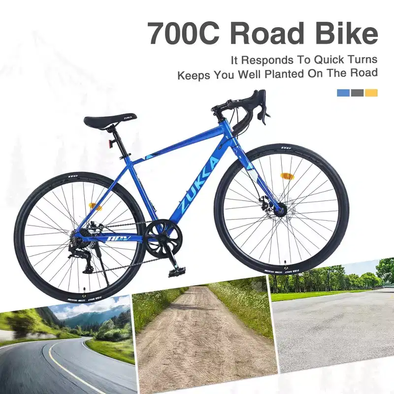 NAYSAYE 700C Hybrid Road Bike for Aldult, 7 Speed Lightweight Aluminum Frame Commuter Racing Bike Bicycle for City Travel, Blue, 68.5*18.8*39